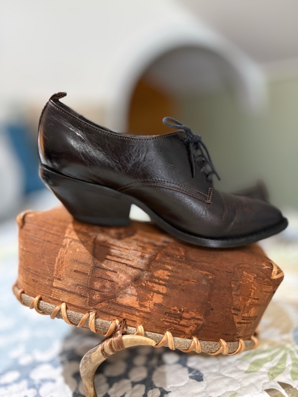 Vintage Zodiac Leather Lace-Up Heeled Oxford